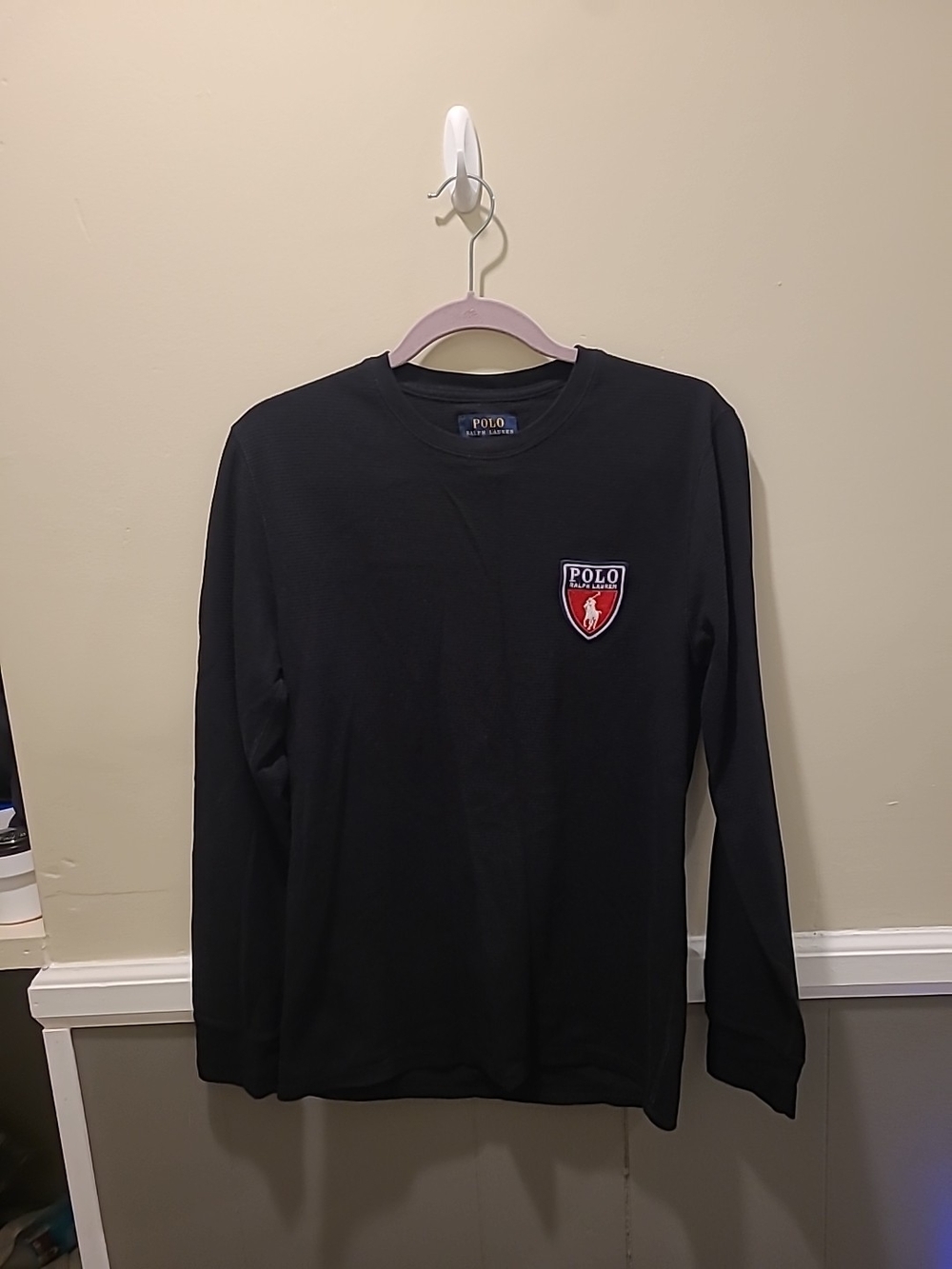 Polo Ralph Lauren Sleepwear Men Medium Black Thermal Embroidered Waffle Knit Top